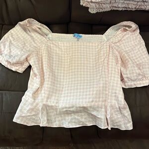 Pink and white plaid blouse